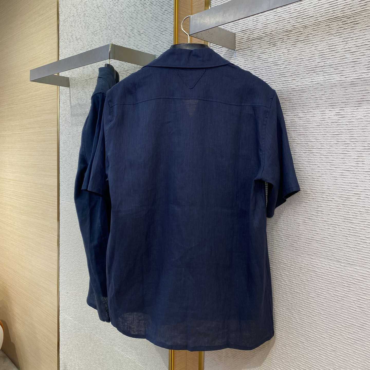 Prada Triangle-logo Cuban-collar Linen Shirt - FashionPlug
