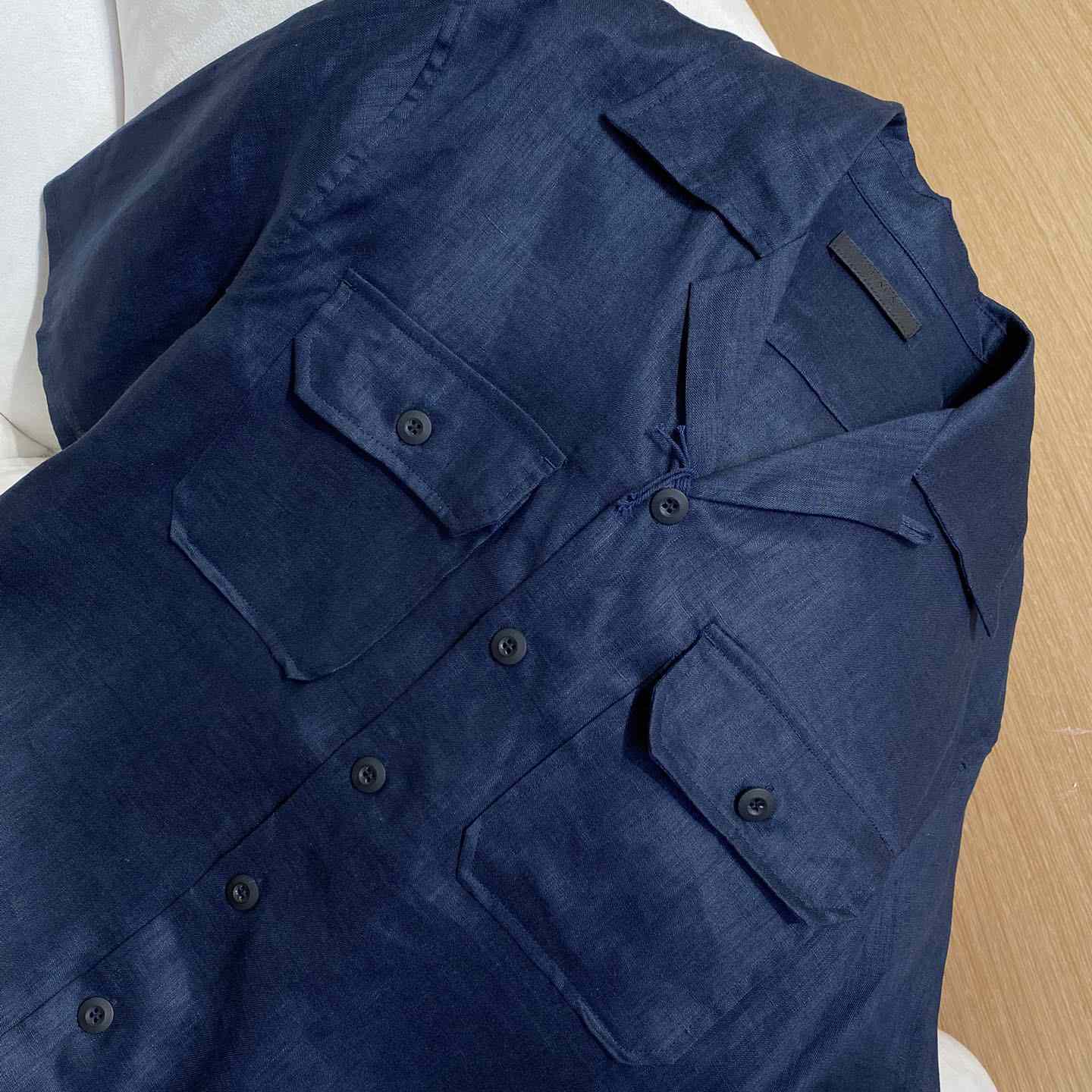 Prada Triangle-logo Cuban-collar Linen Shirt - FashionPlug