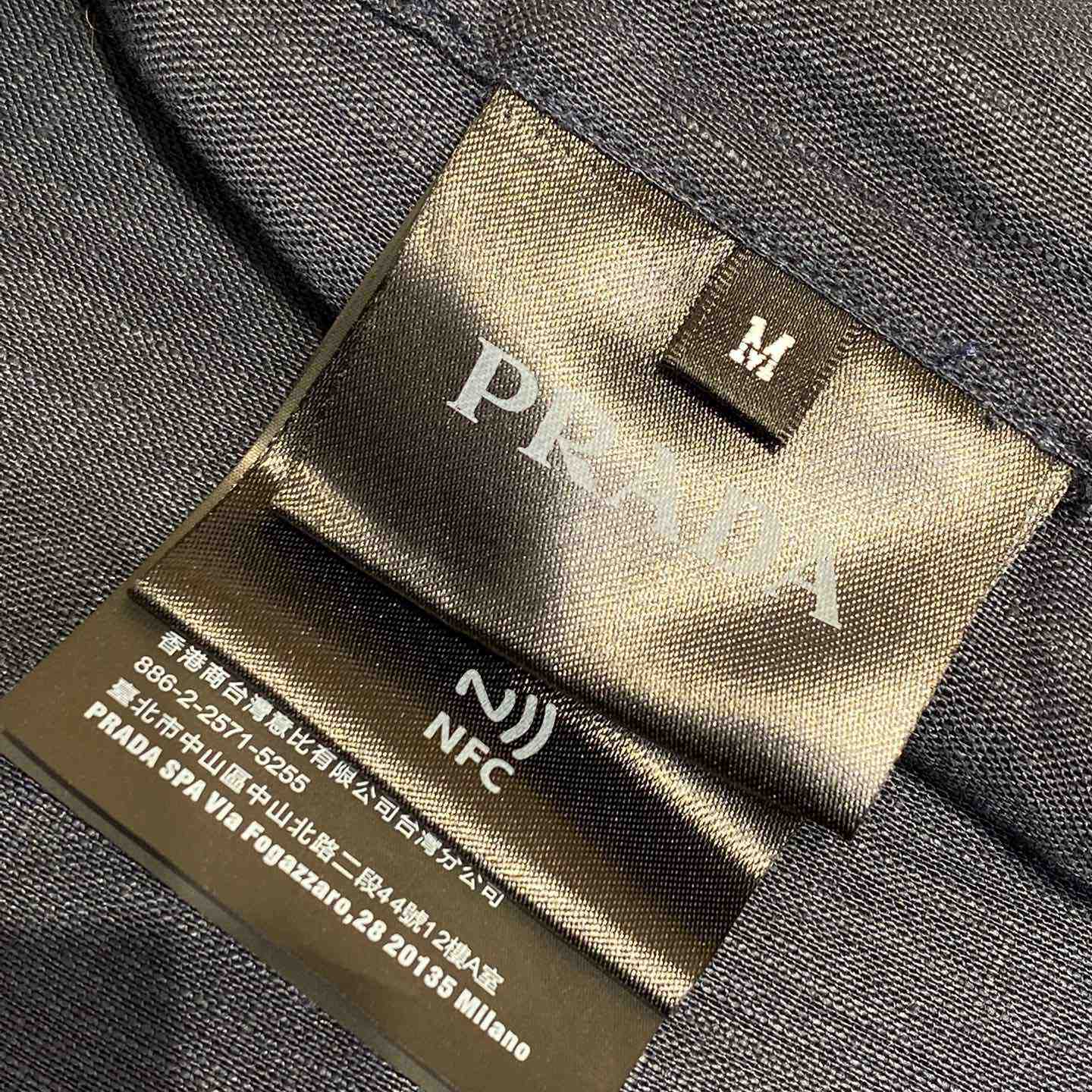 Prada Triangle-logo Cuban-collar Linen Shirt - FashionPlug