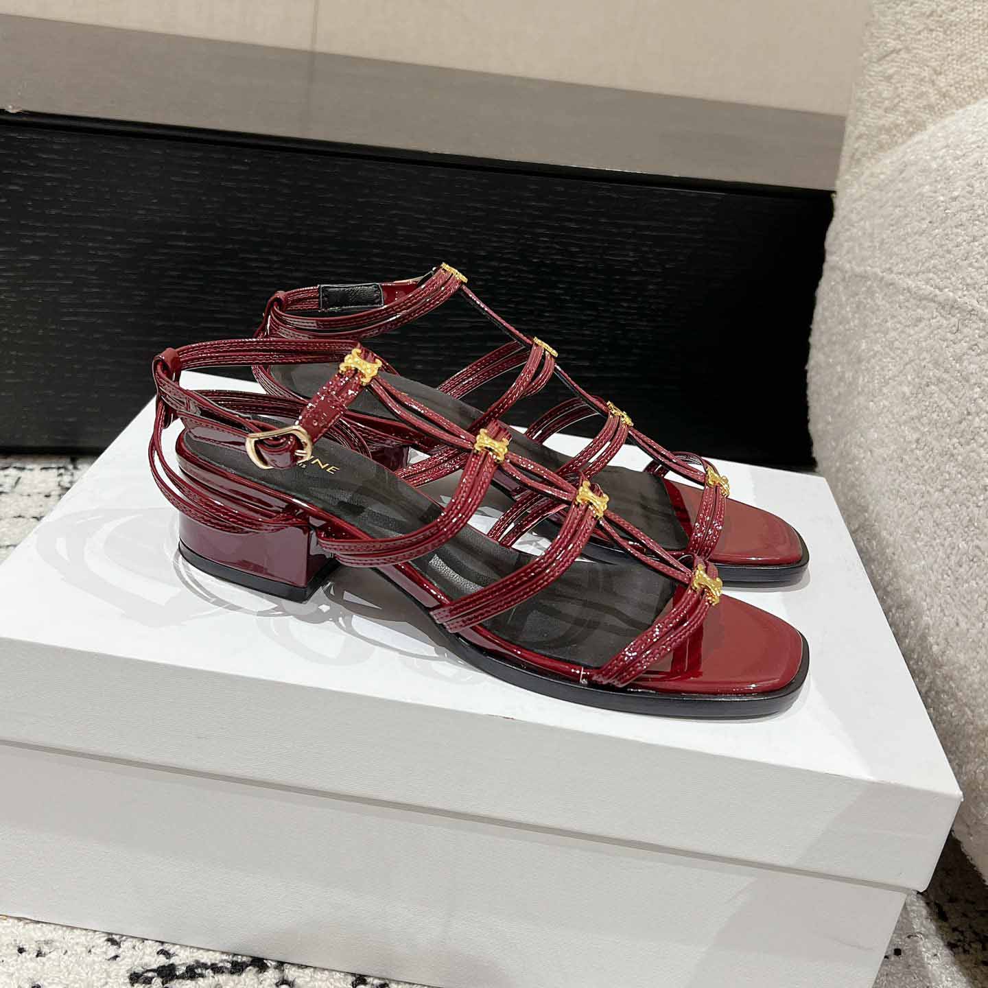 Celine Clemence Multi Triomphe Sandal In Glossy Calfskin - FashionPlug