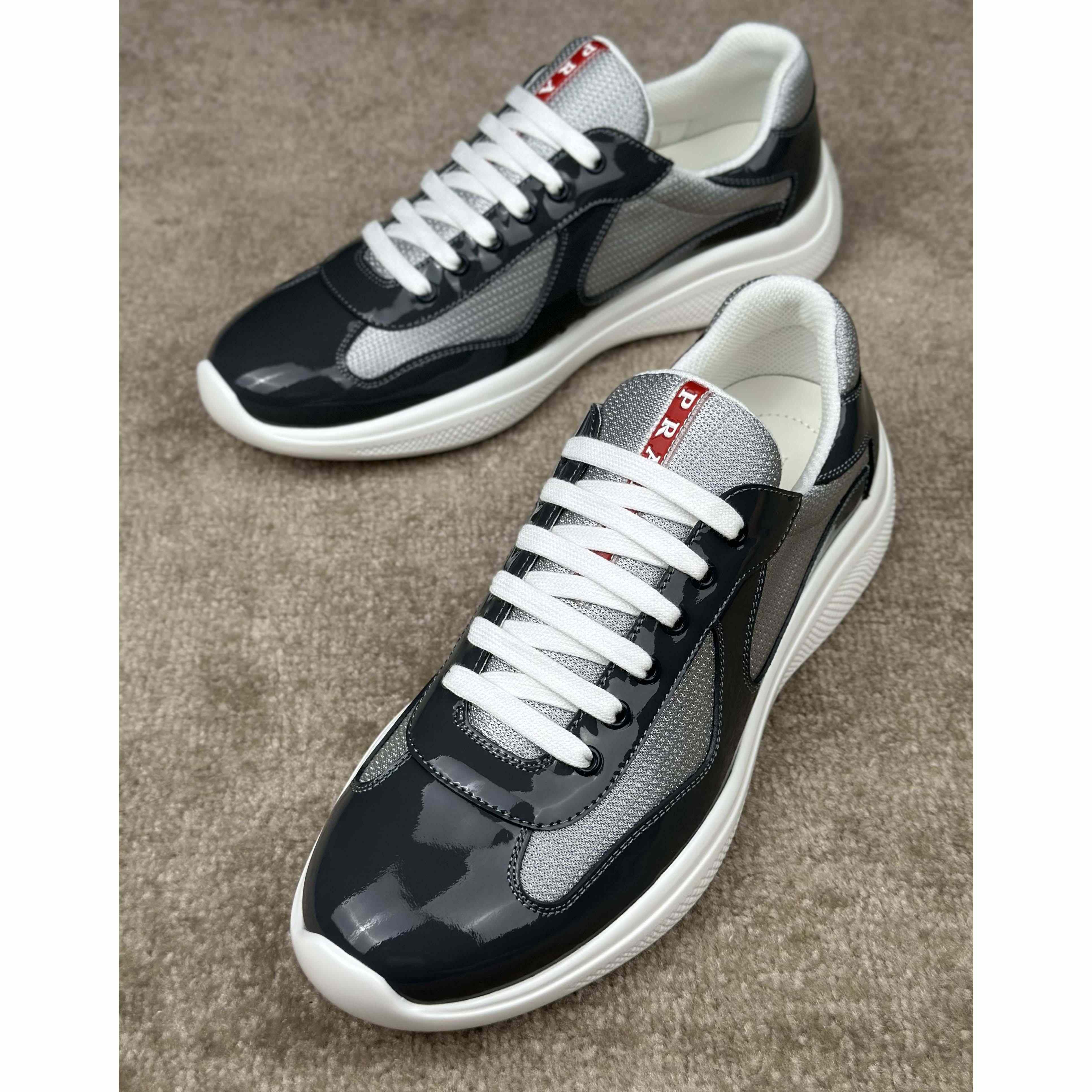 Prada Patent leather And Technical Fabric Prada America's Cup Sneakers - FashionPlug