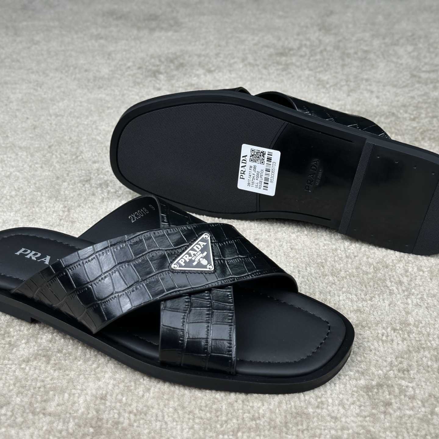 Prada Crisscross Leather Slides - FashionPlug