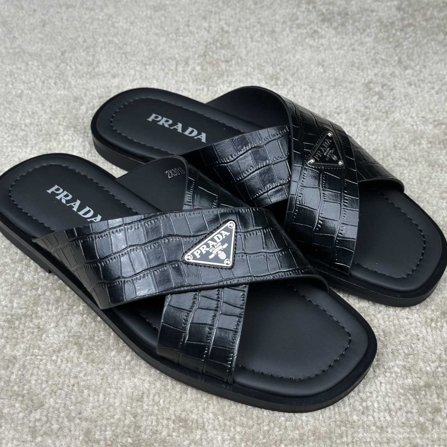 Prada Crisscross Leather Slides - FashionPlug