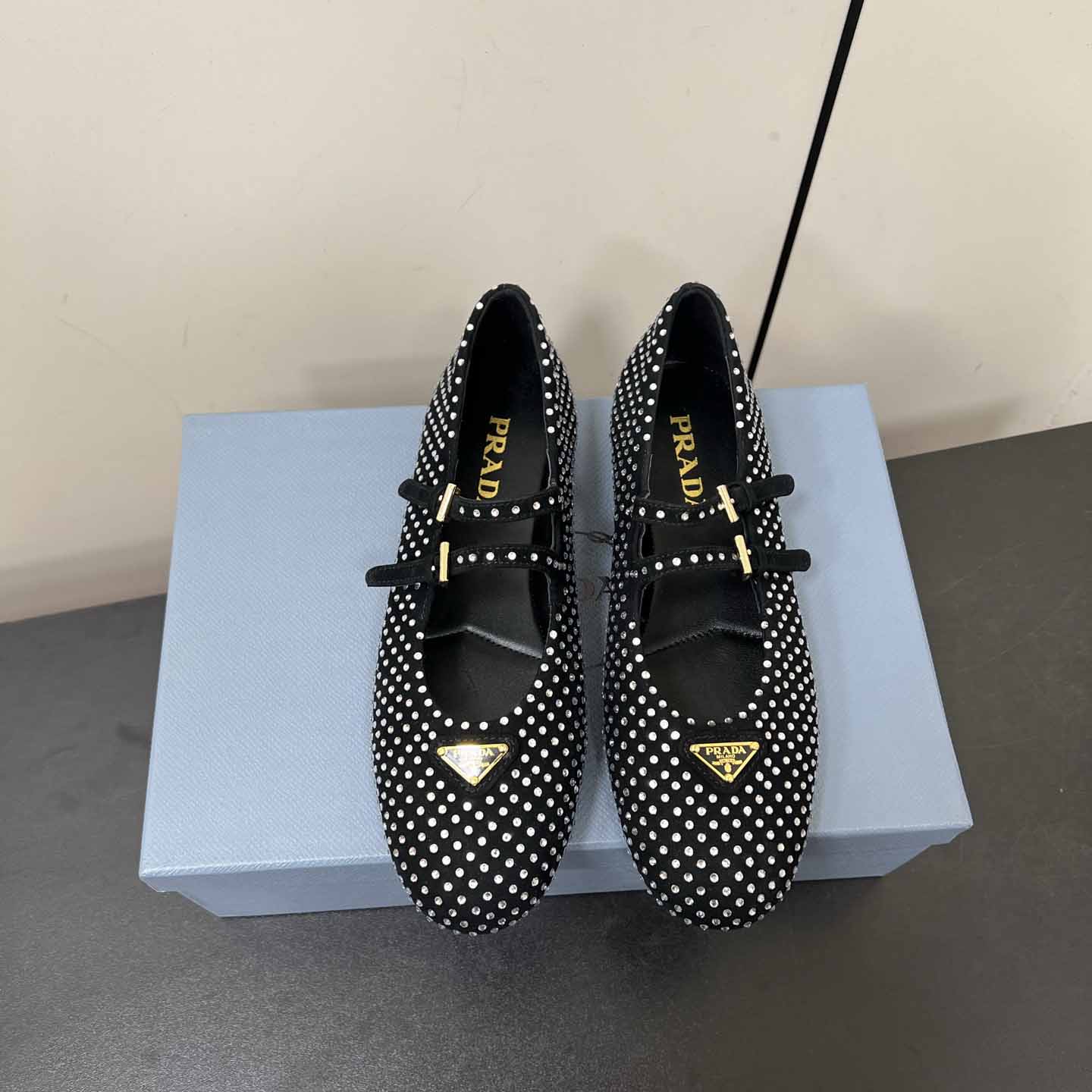 Prada Suede Ballerinas With Crystals - FashionPlug