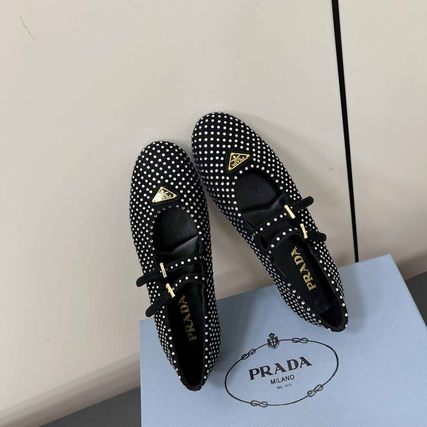 Prada Suede Ballerinas With Crystals - FashionPlug