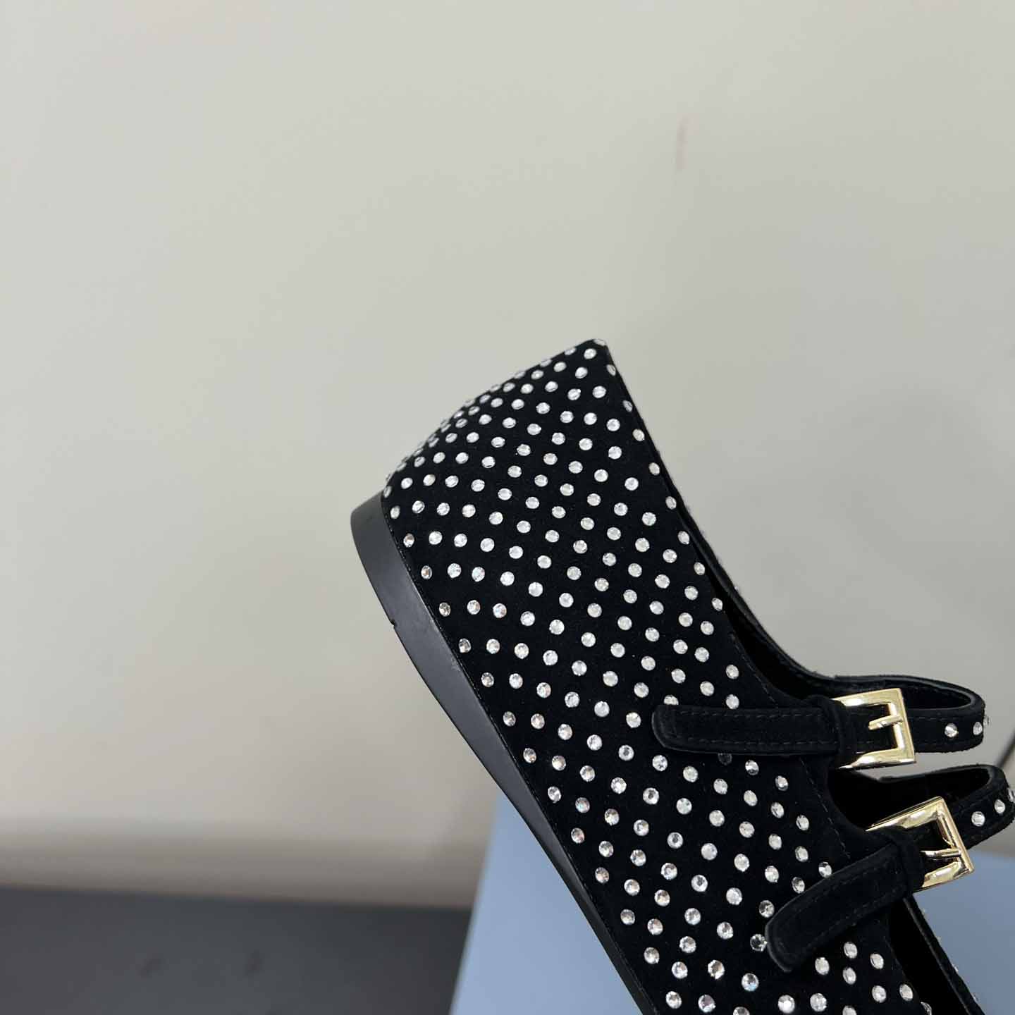 Prada Suede Ballerinas With Crystals - FashionPlug