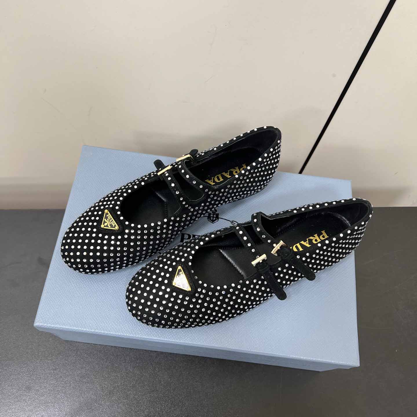 Prada Suede Ballerinas With Crystals - FashionPlug
