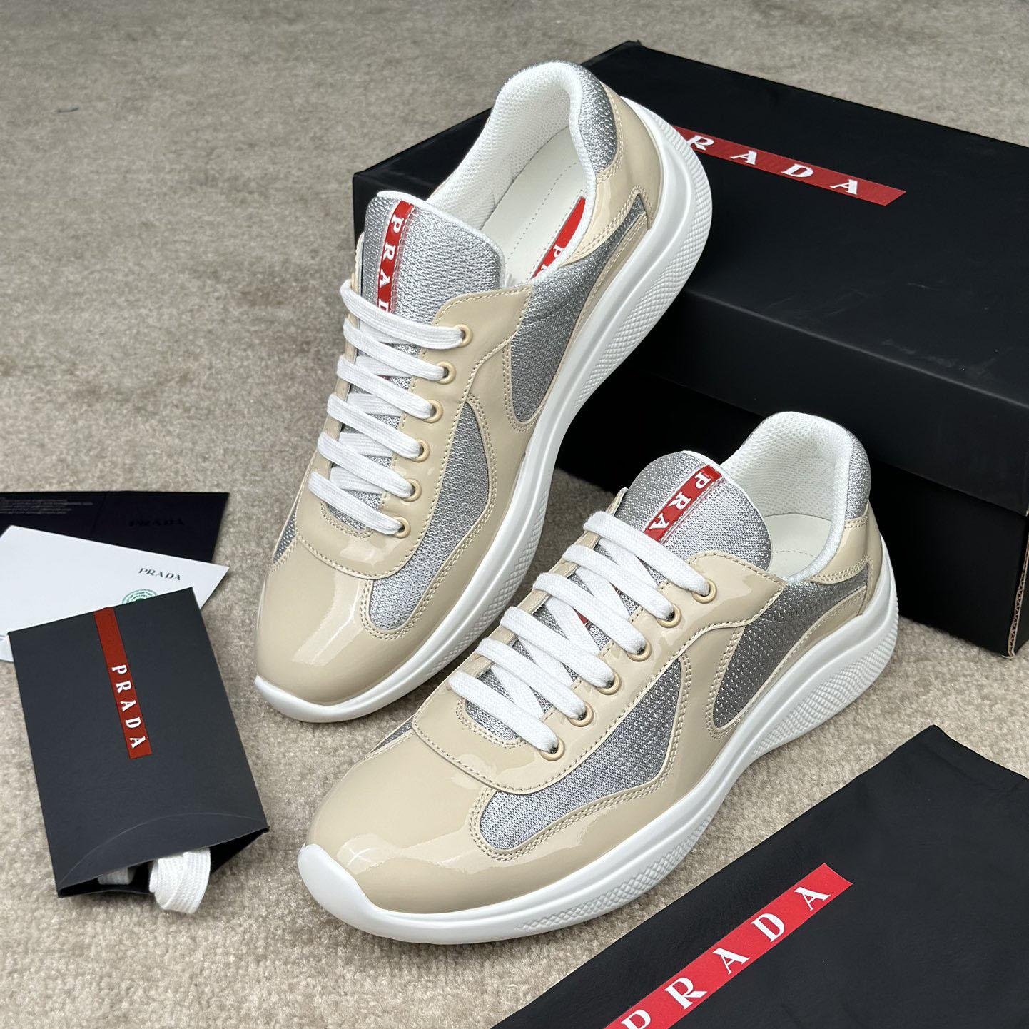 Prada America's Cup Patent Leather And Bike Fabric Sneakers - FashionPlug