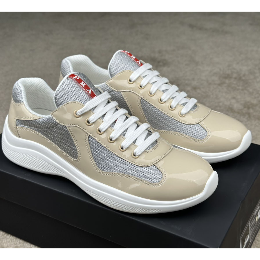 Prada America's Cup Patent Leather And Bike Fabric Sneakers - FashionPlug