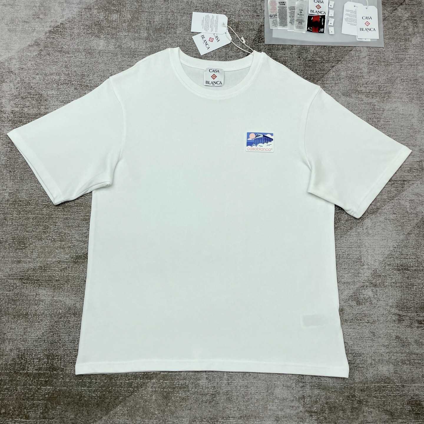 Casablanca White Greek Temple Applique Jersey T-Shirt   C978 - FashionPlug