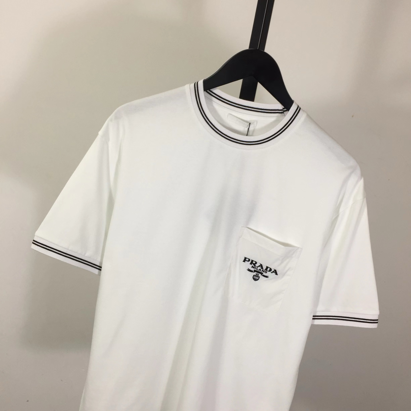 Prada T-shirt With Nylon Pocket And Letter Print - FashionPlug