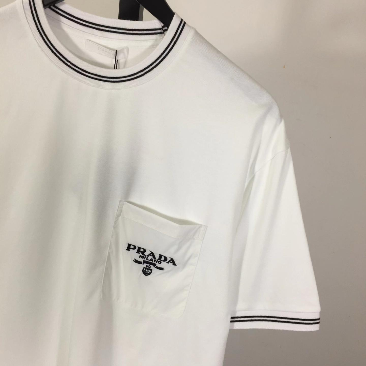 Prada T-shirt With Nylon Pocket And Letter Print - FashionPlug