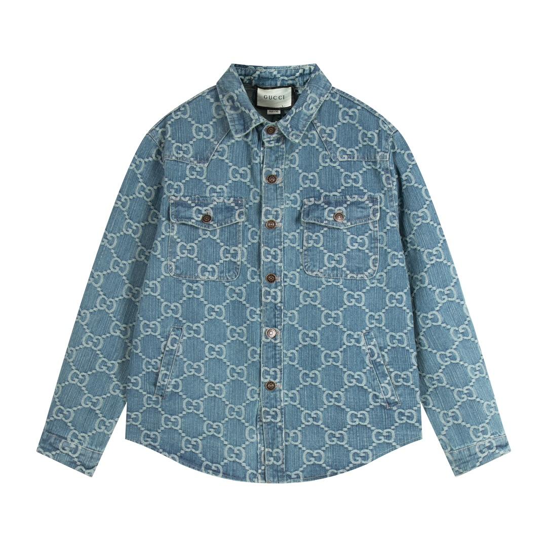 Gucci GG Monogram Denim Shirt - FashionPlug