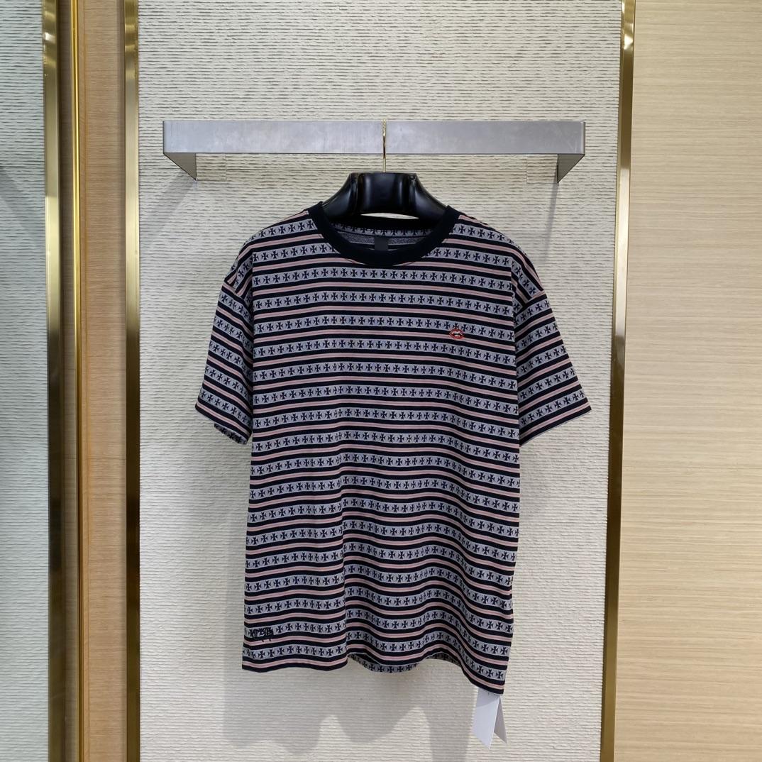 Chrome Hearts Script Logo Stripe Short Sleeve Tee - FashionPlug