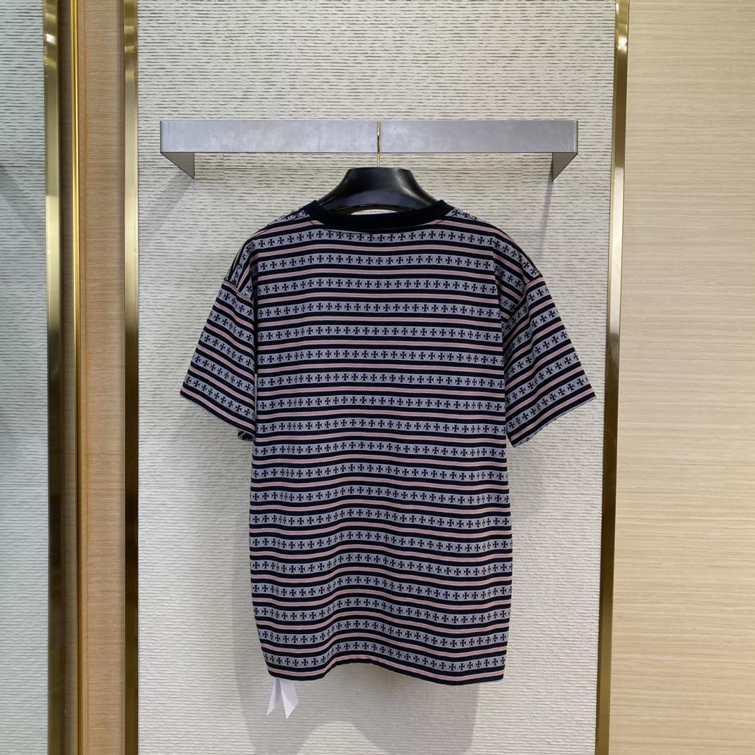 Chrome Hearts Script Logo Stripe Short Sleeve Tee - FashionPlug