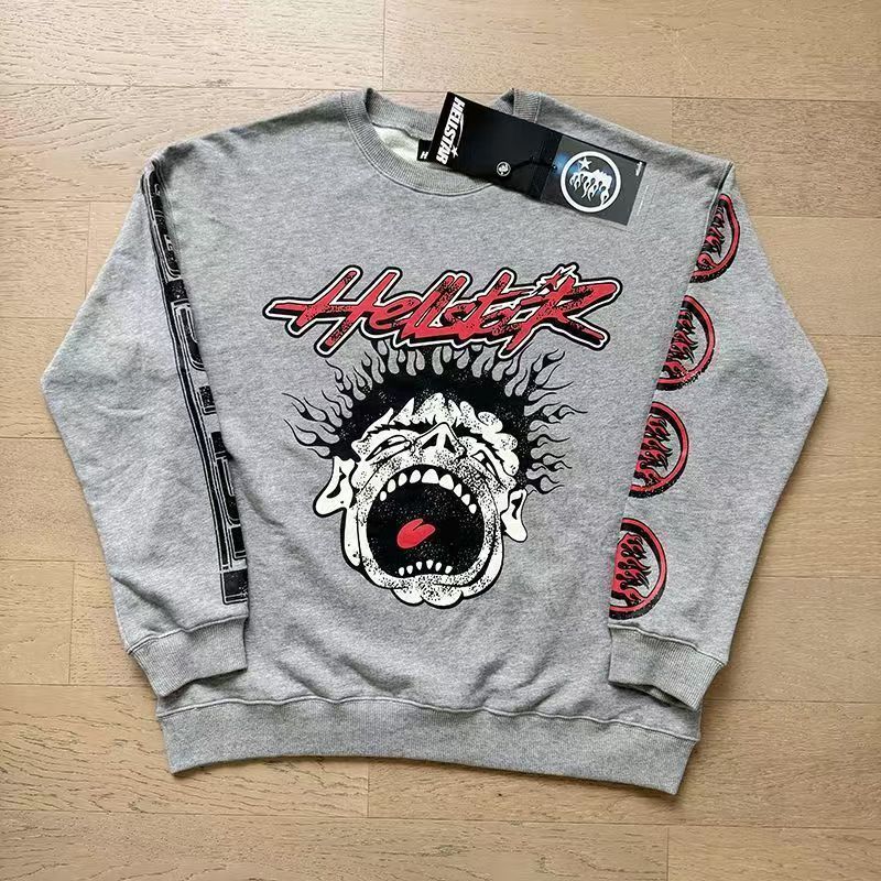 Hellstar Studios Records Crewneck Grey  - FashionPlug