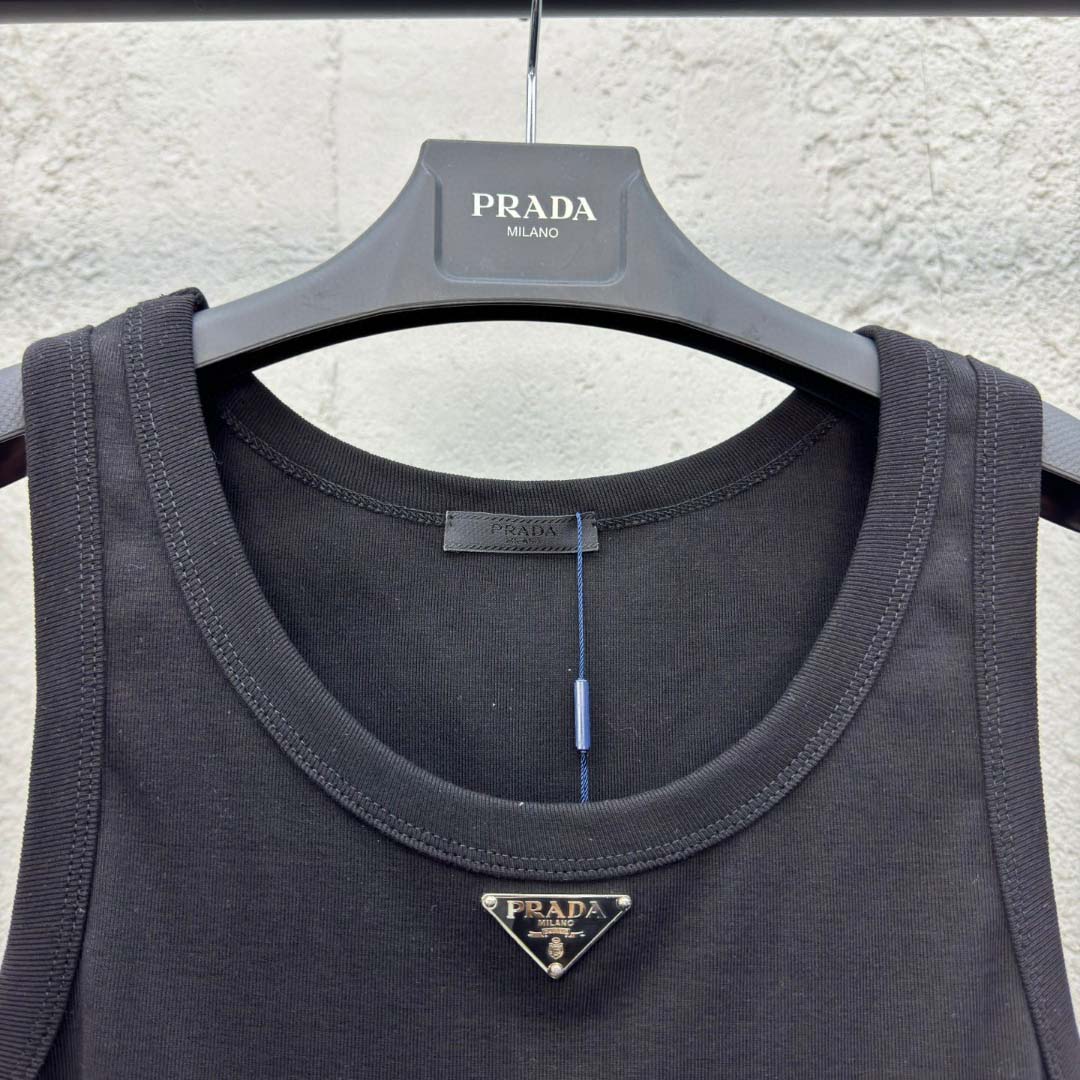 Prada Cotton Tank Top With Enamel Logo - FashionPlug