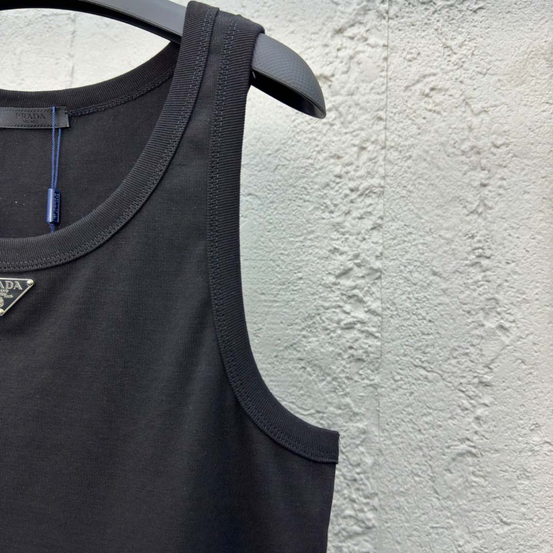 Prada Cotton Tank Top With Enamel Logo - FashionPlug