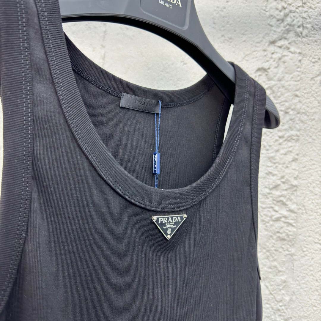 Prada Cotton Tank Top With Enamel Logo - FashionPlug