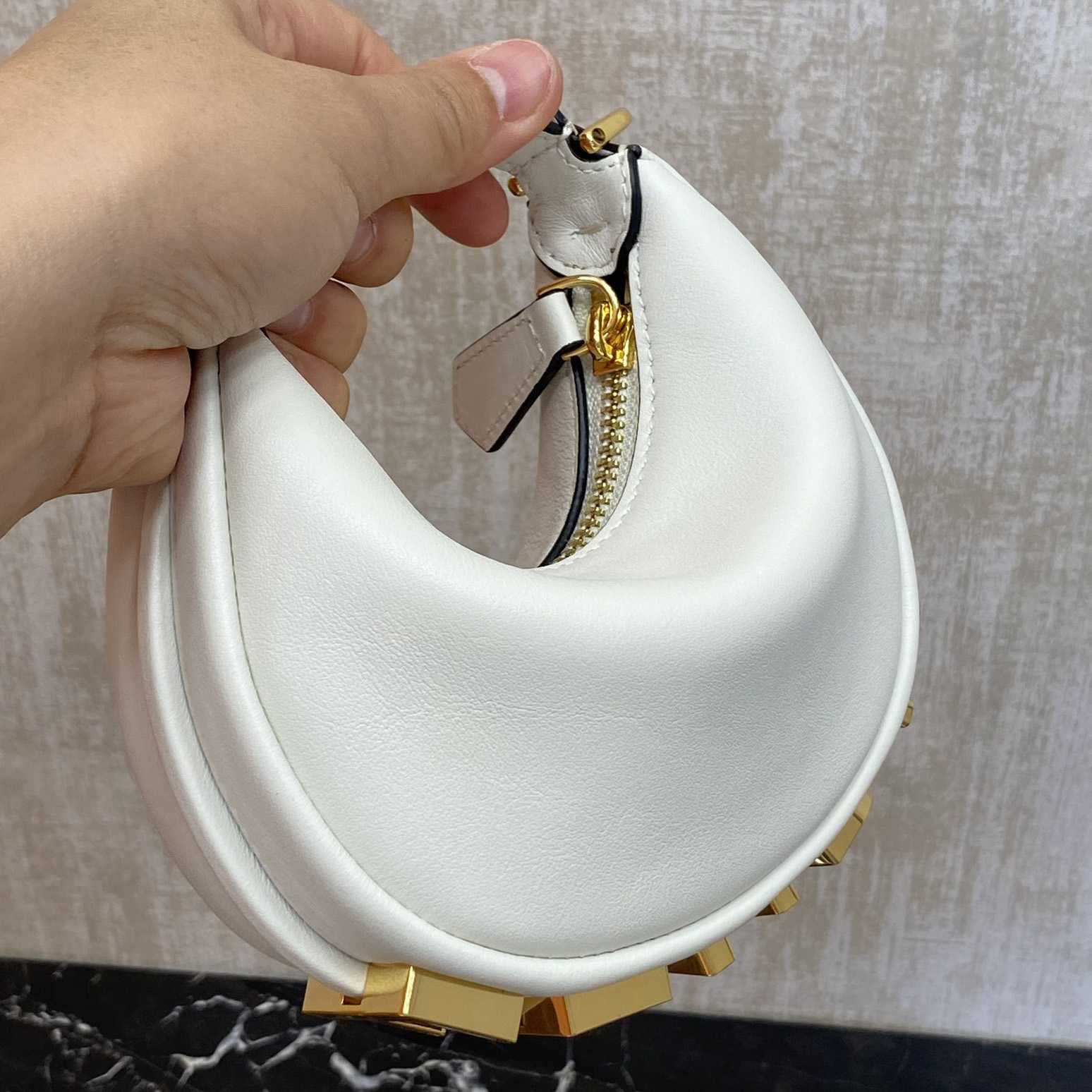 Fendi Fendigraphy Mini White Leather Mini Bag - FashionPlug