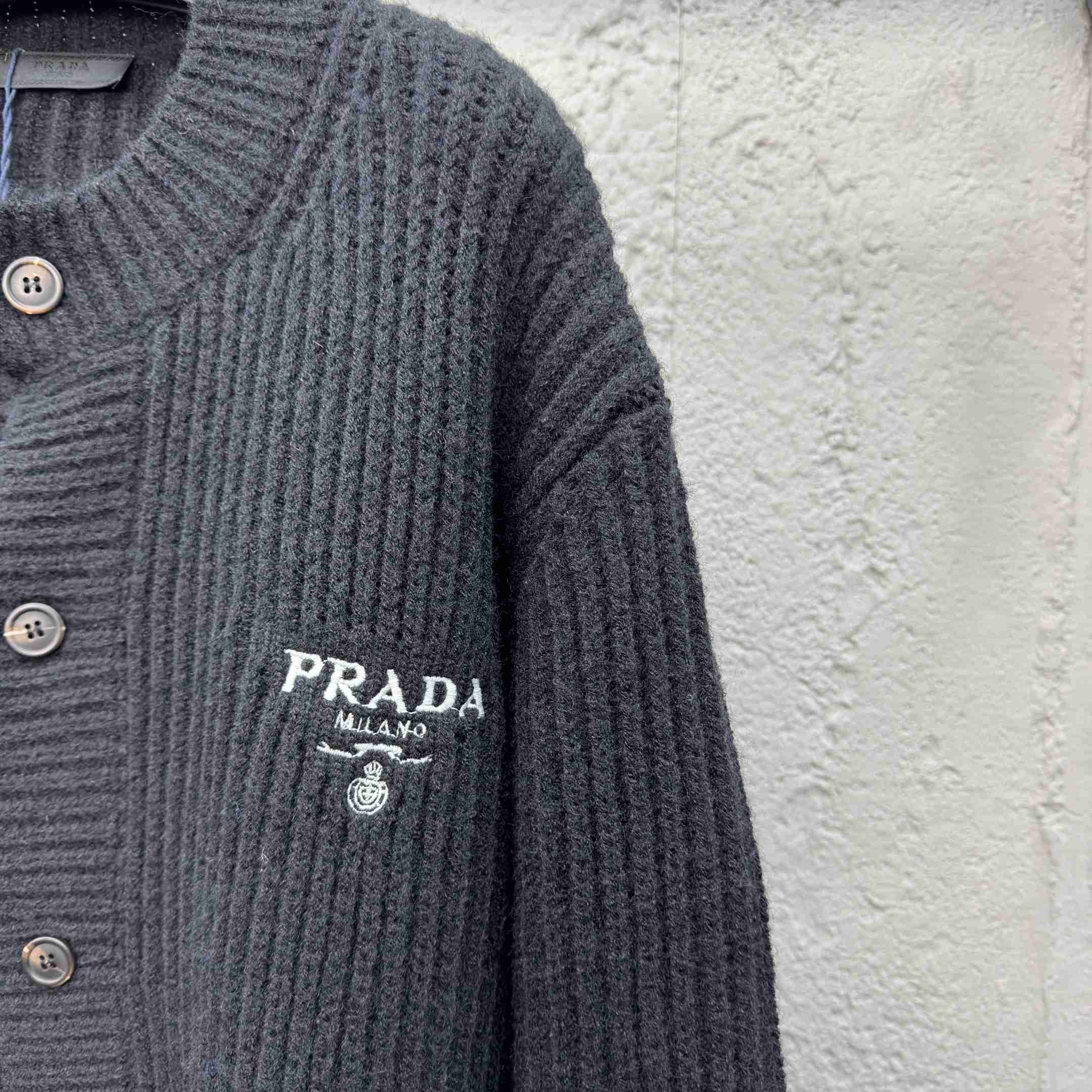 Prada Cashgora Button-Up Ribbed-Knitted Cardigan - FashionPlug