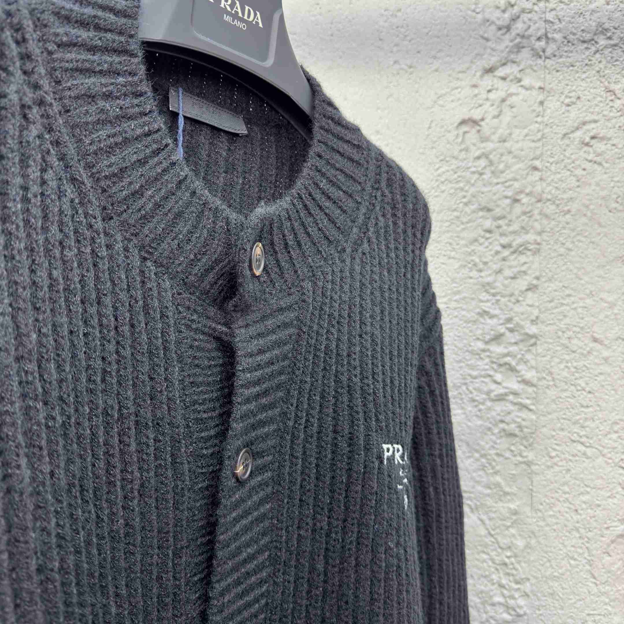 Prada Cashgora Button-Up Ribbed-Knitted Cardigan - FashionPlug