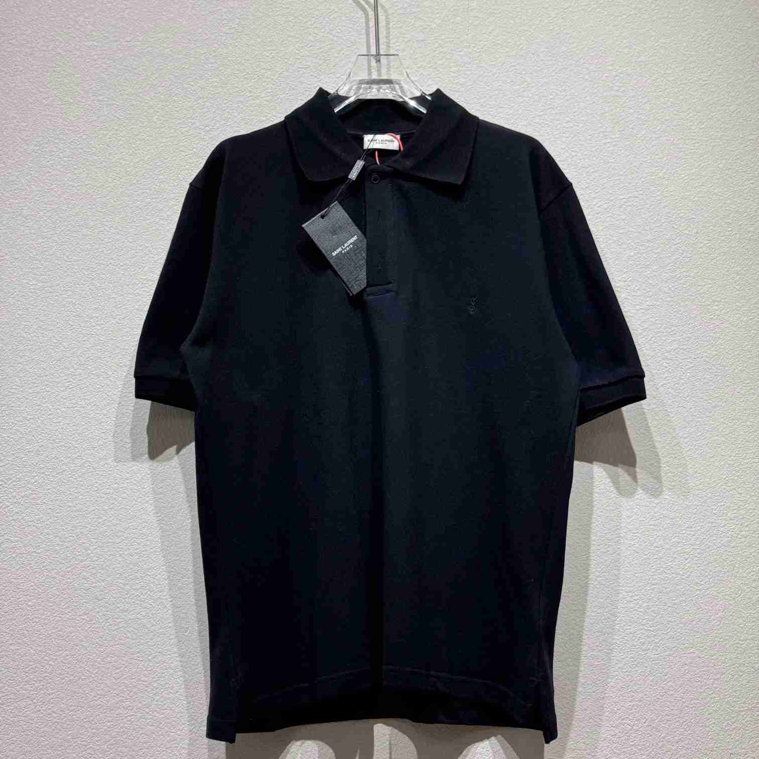Saint Laurent Cassandre Polo Shirt In Striped Pique - FashionPlug