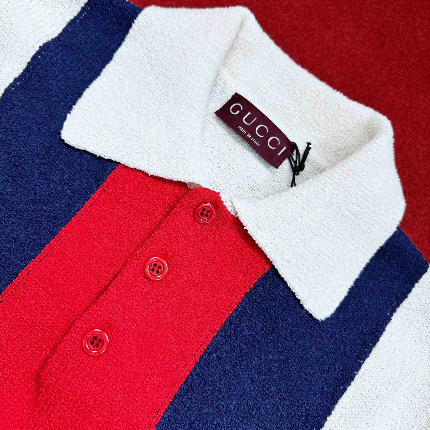 Gucci Cotton Blend Terry Knit Polo Shirt  - FashionPlug