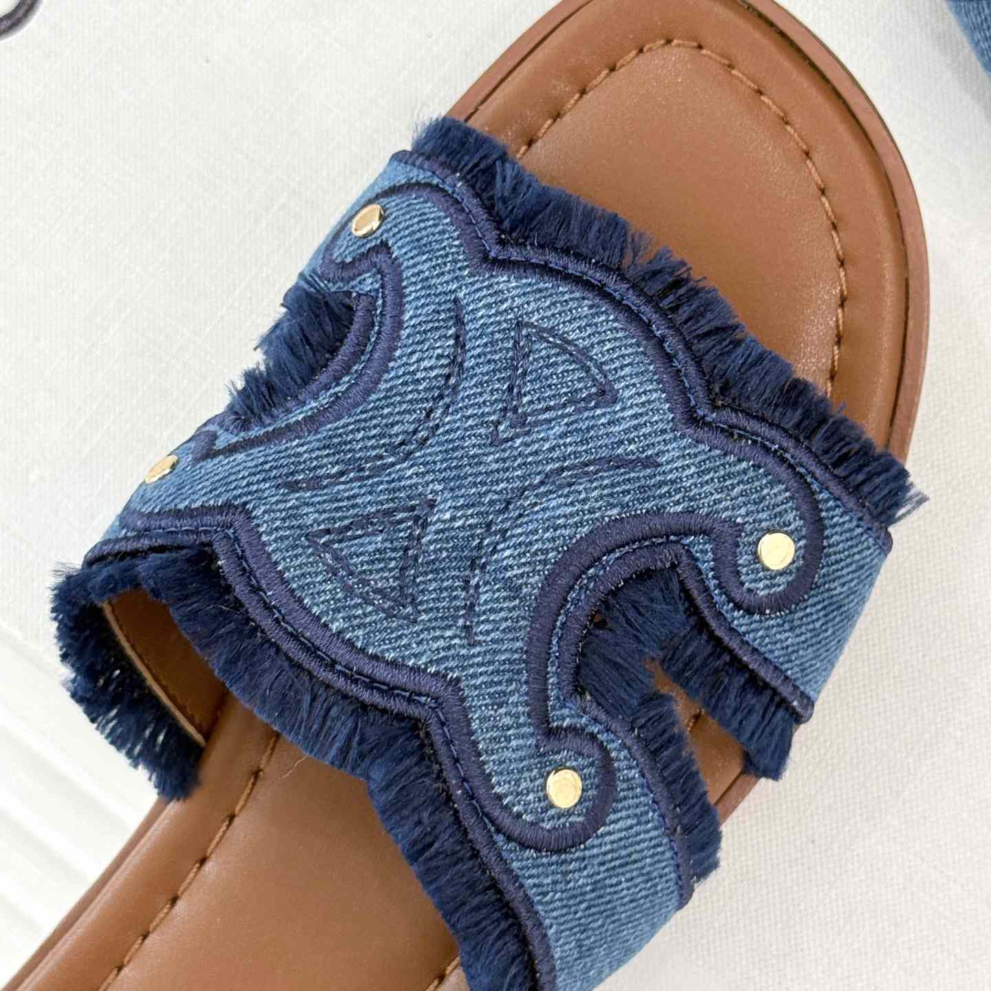 Celine Marina Fringed Mule In Denim  - FashionPlug