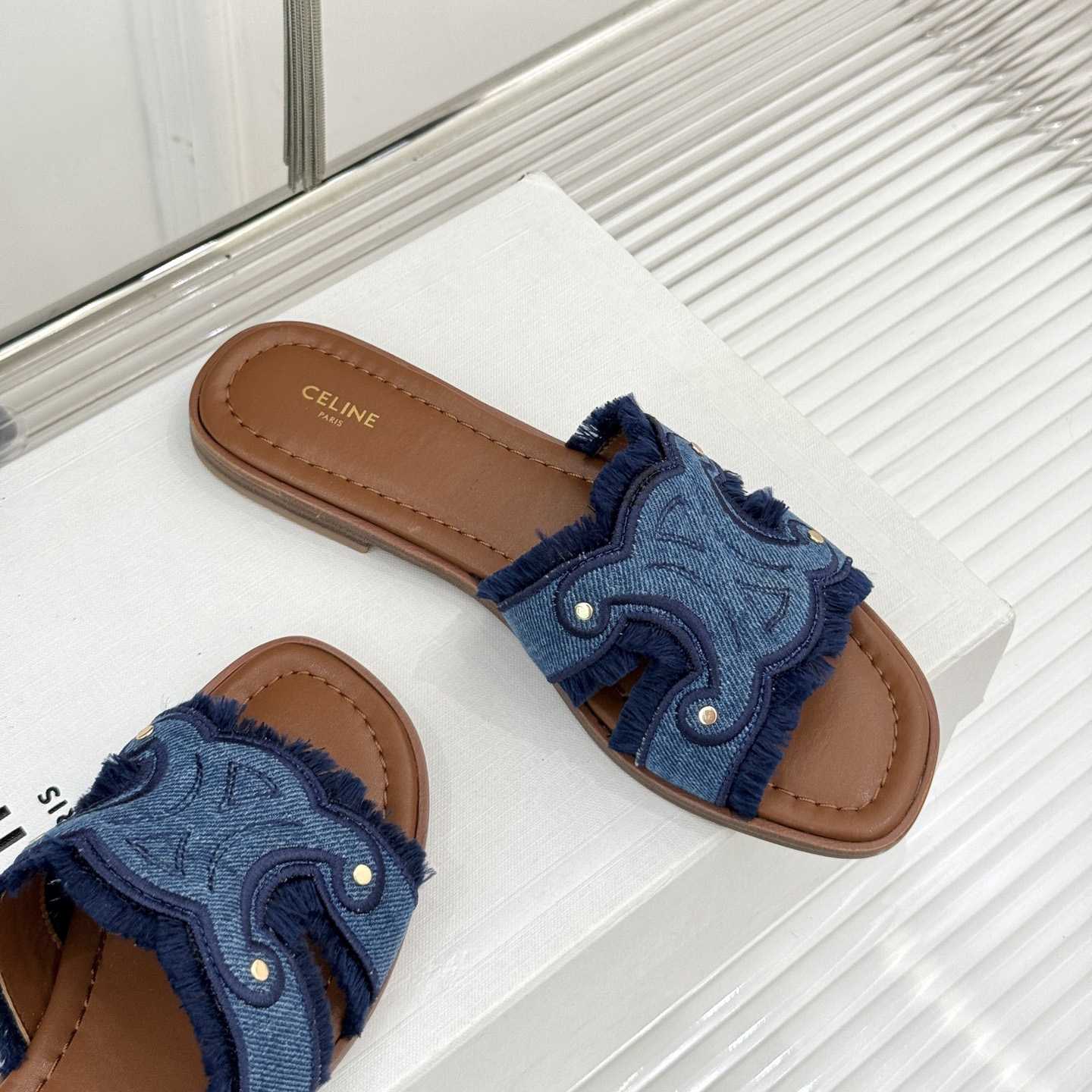 Celine Marina Fringed Mule In Denim  - FashionPlug