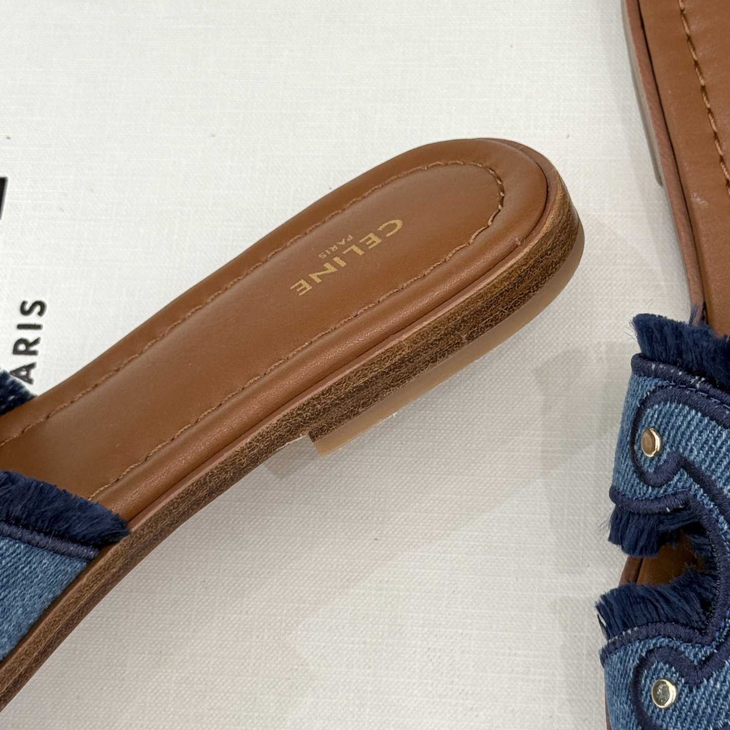 Celine Marina Fringed Mule In Denim  - FashionPlug