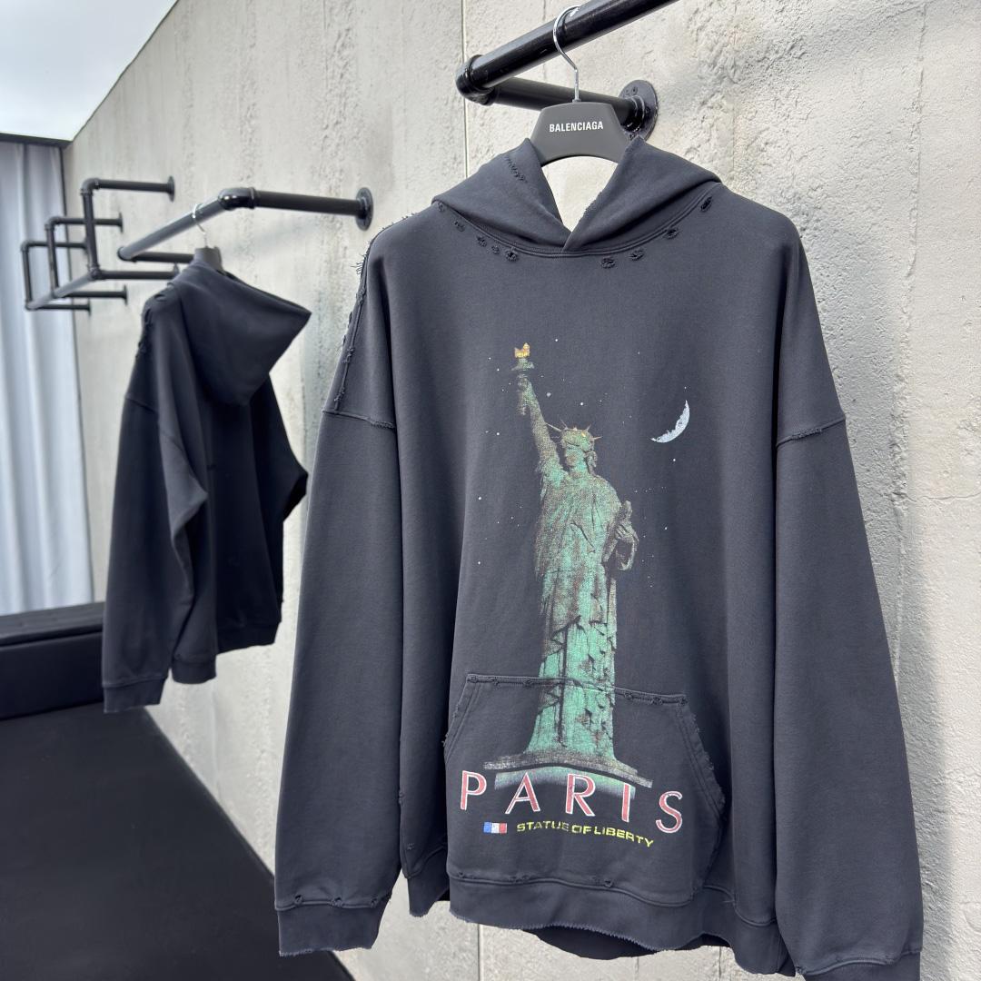 Balenciaga Paris Liberty Distressed Hoodie - FashionPlug