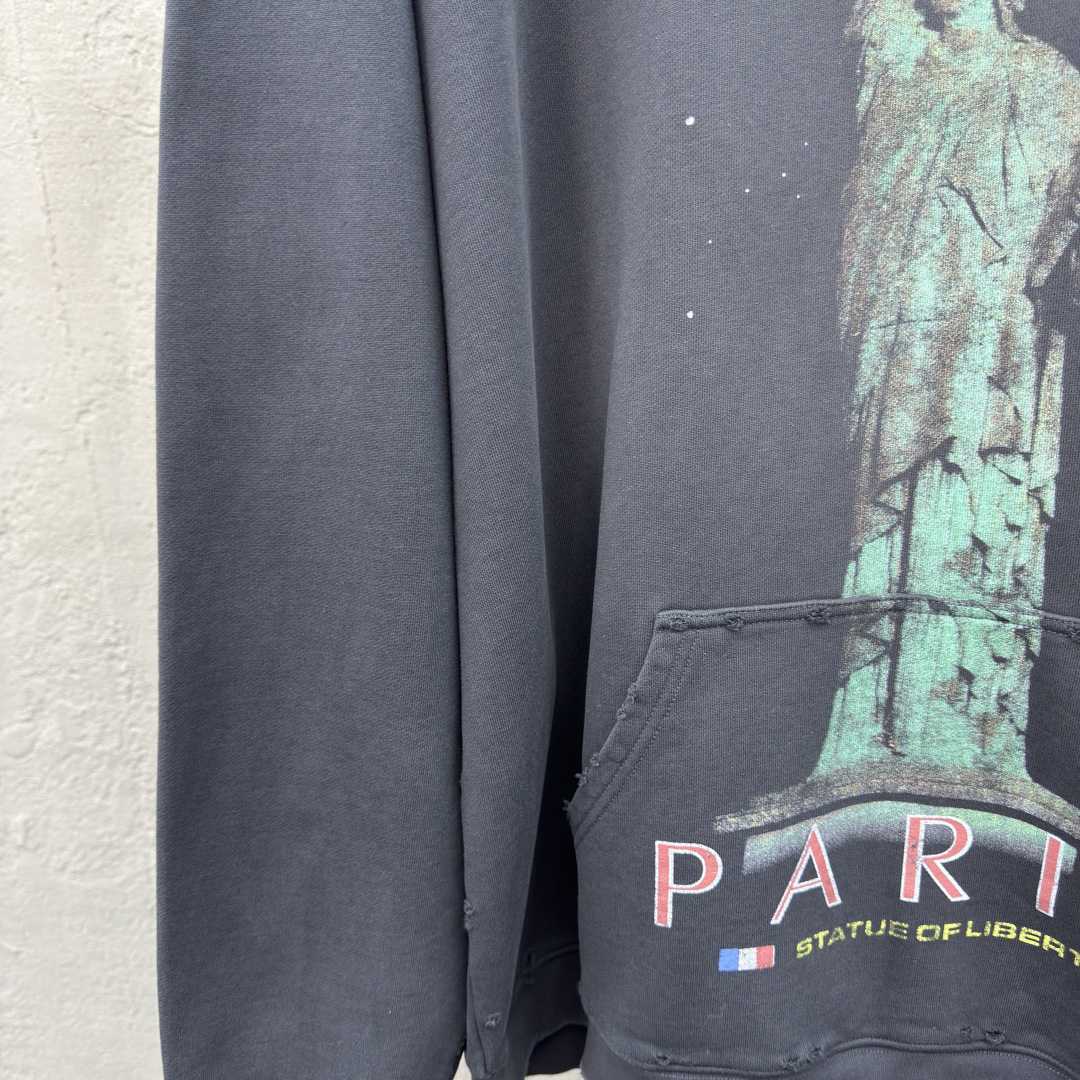 Balenciaga Paris Liberty Distressed Hoodie - FashionPlug
