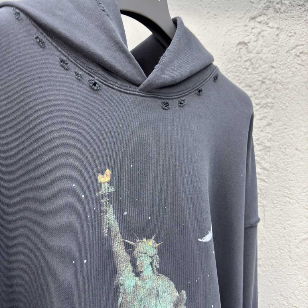 Balenciaga Paris Liberty Distressed Hoodie - FashionPlug