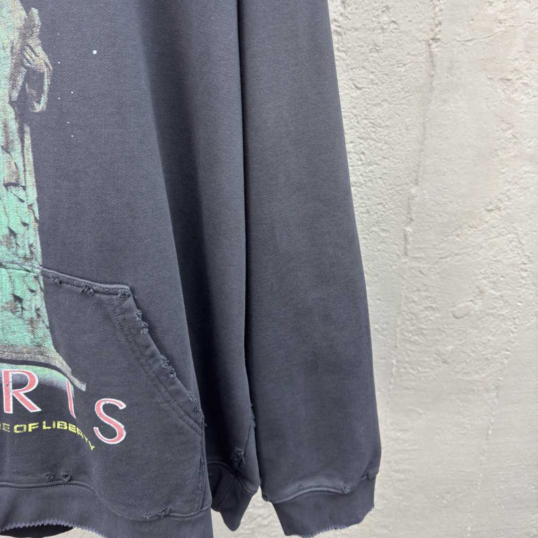 Balenciaga Paris Liberty Distressed Hoodie - FashionPlug
