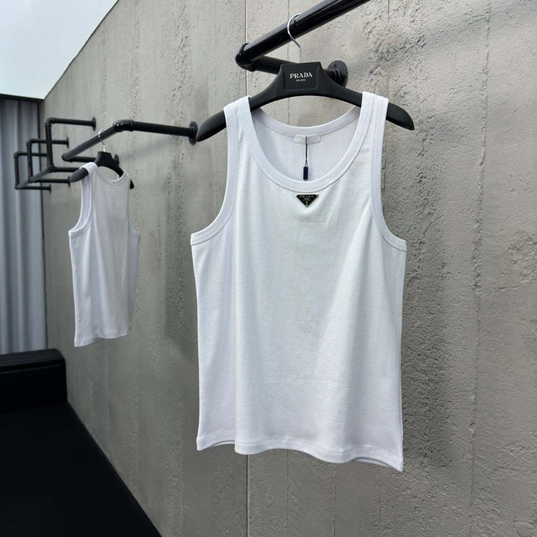 Prada Cotton Tank Top With Enamel Logo - FashionPlug