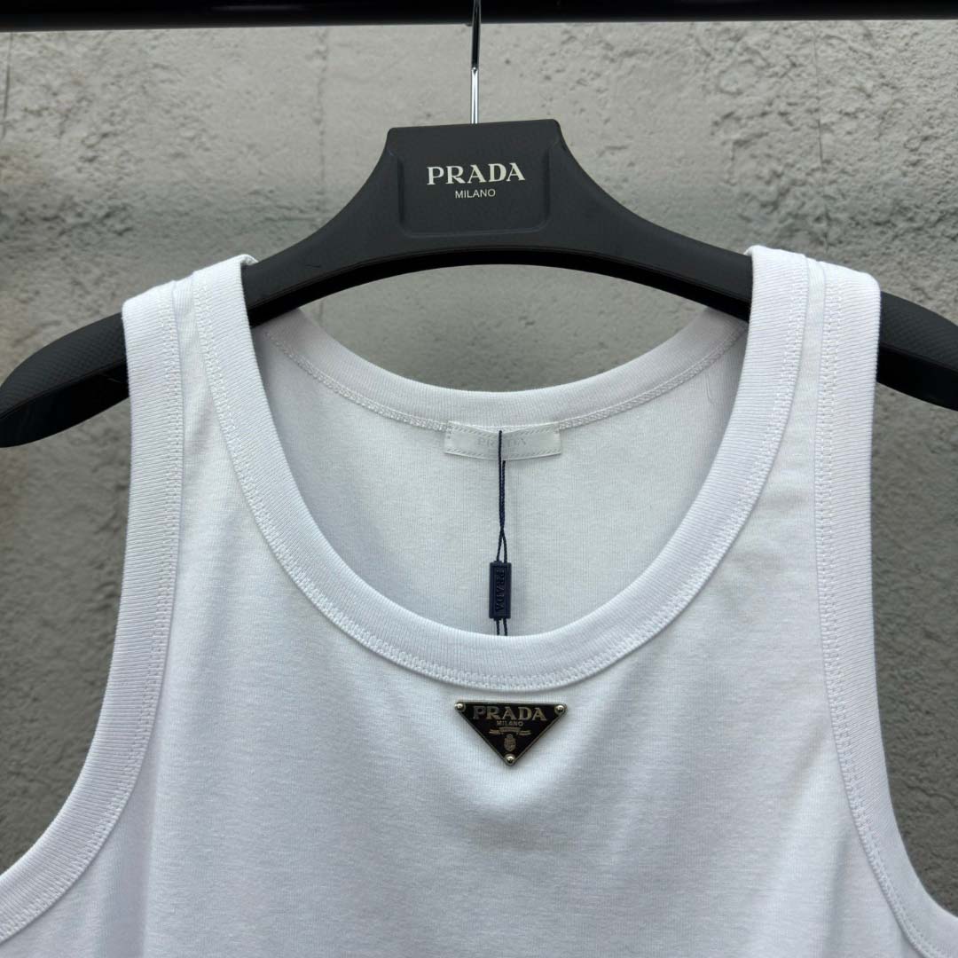 Prada Cotton Tank Top With Enamel Logo - FashionPlug