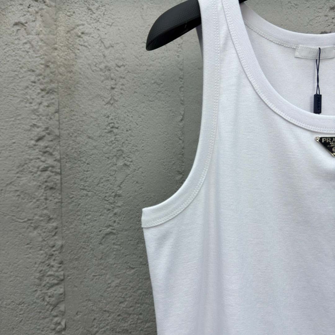 Prada Cotton Tank Top With Enamel Logo - FashionPlug