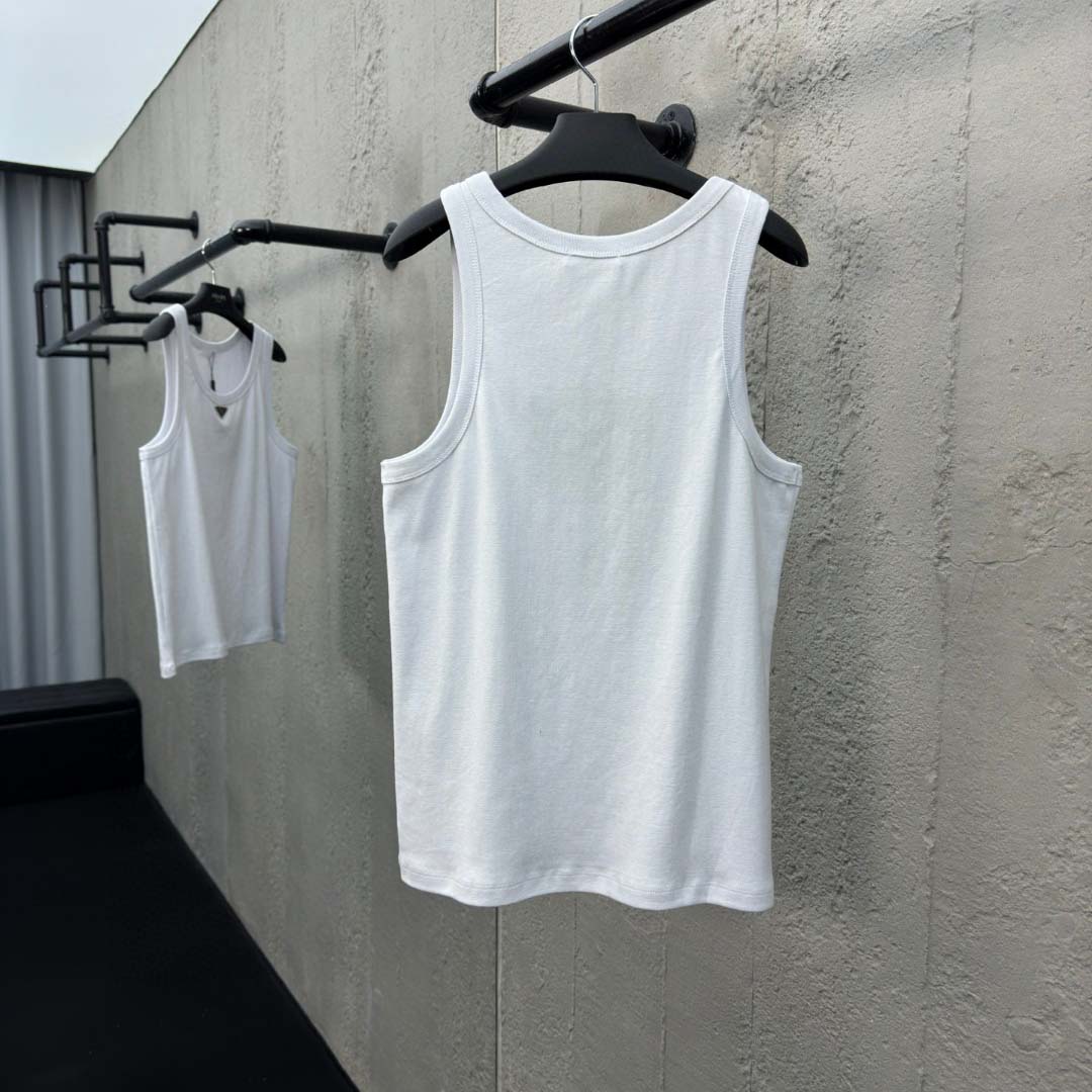 Prada Cotton Tank Top With Enamel Logo - FashionPlug