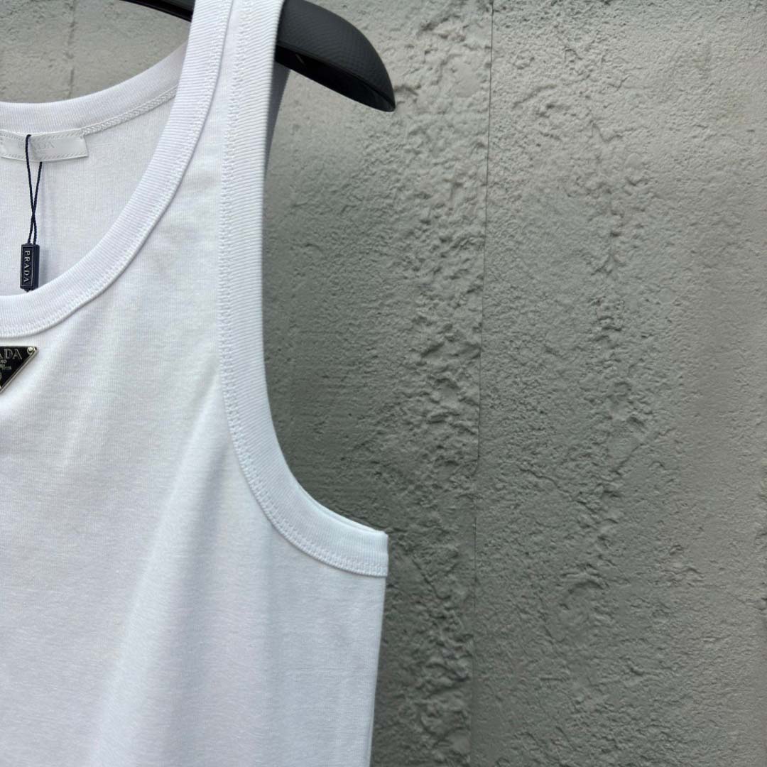 Prada Cotton Tank Top With Enamel Logo - FashionPlug