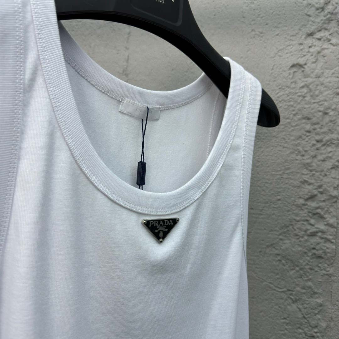 Prada Cotton Tank Top With Enamel Logo - FashionPlug