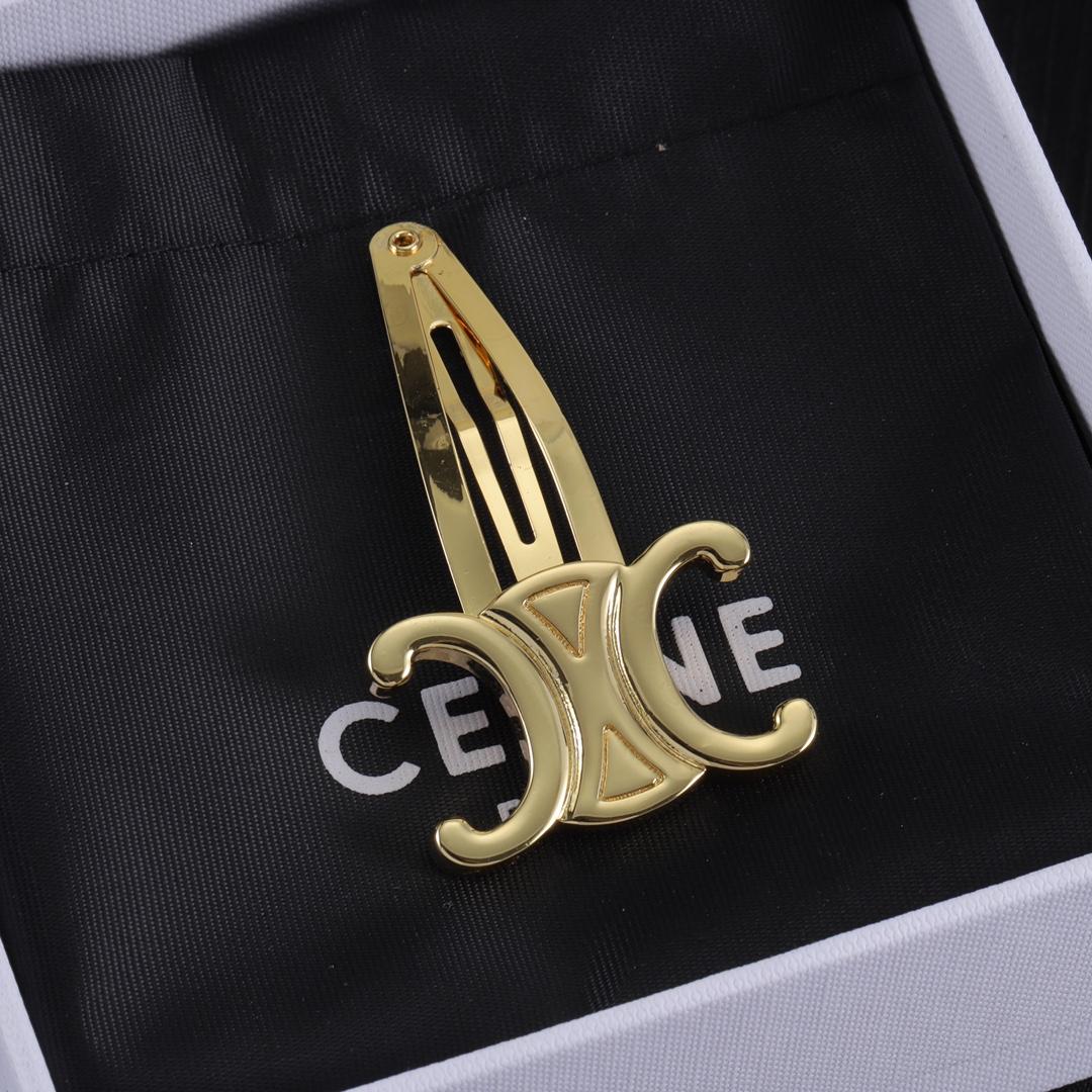 Celine Hair Clips In Brass With Gold Finish And Steel - FashionPlug