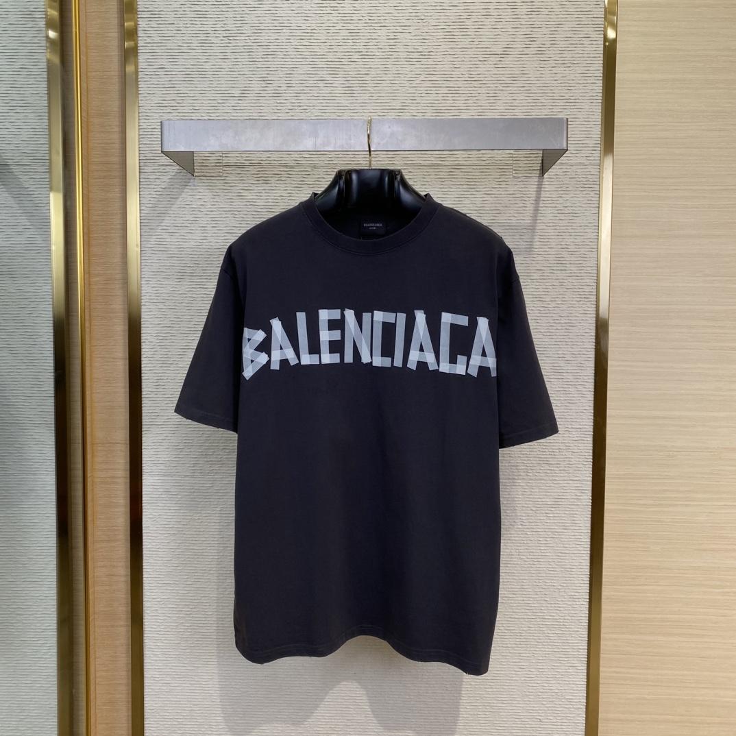 Balenciaga New Tape Type TR T-Shirt Medium Fit In Faded Washed Black - FashionPlug