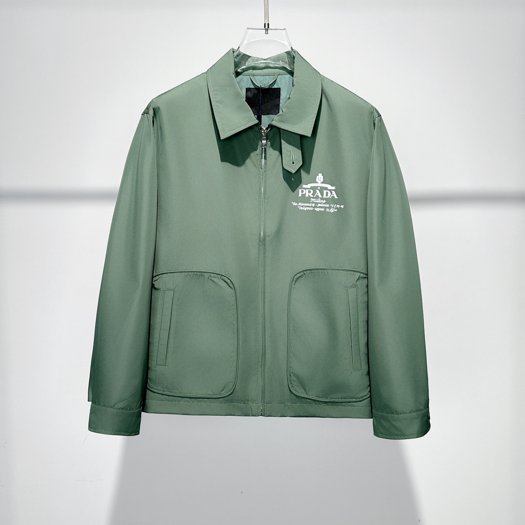 Prada Logo Print Zip Jacket Green - FashionPlug