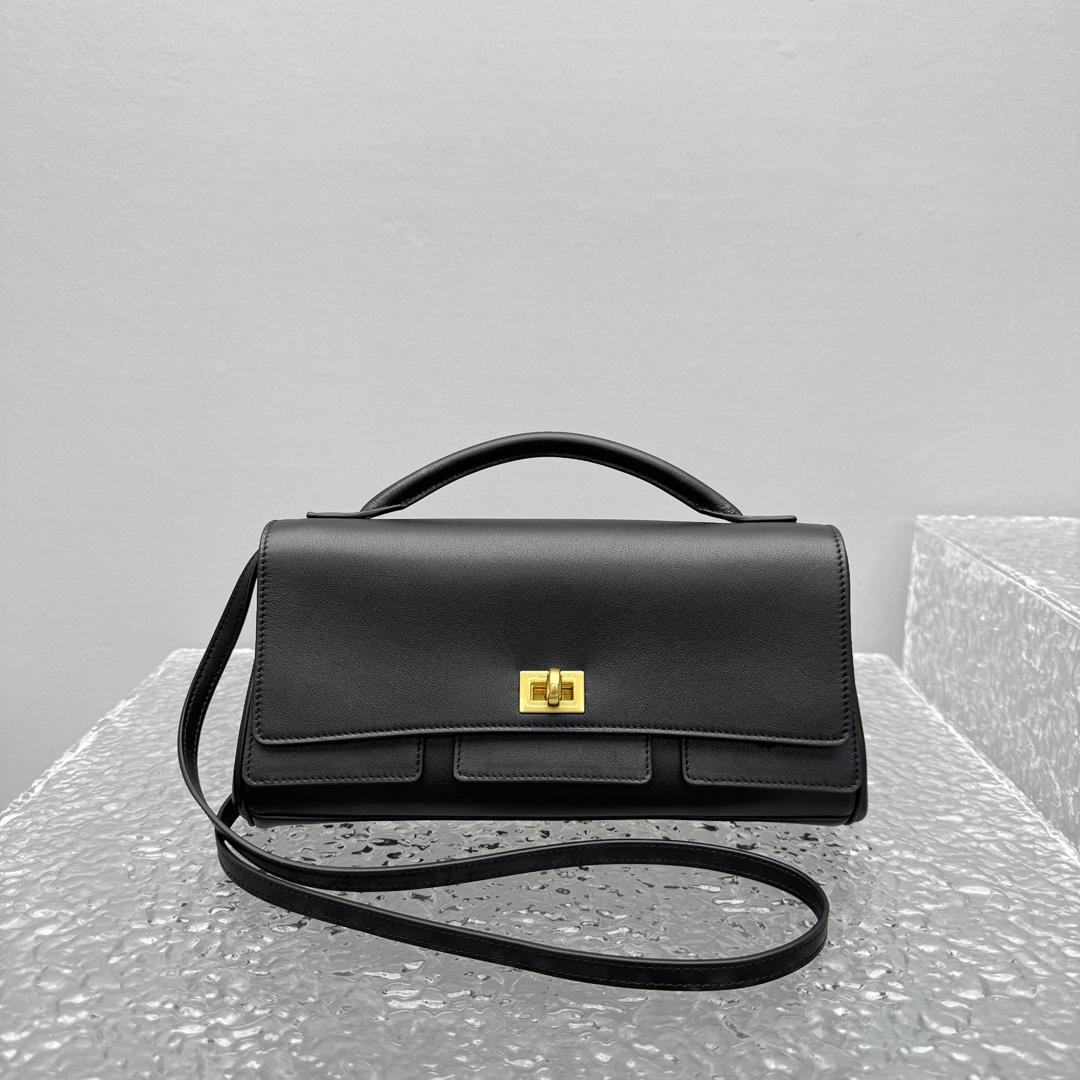 Balenciaga Bel Air Clutch On Strap Small In Black   - FashionPlug