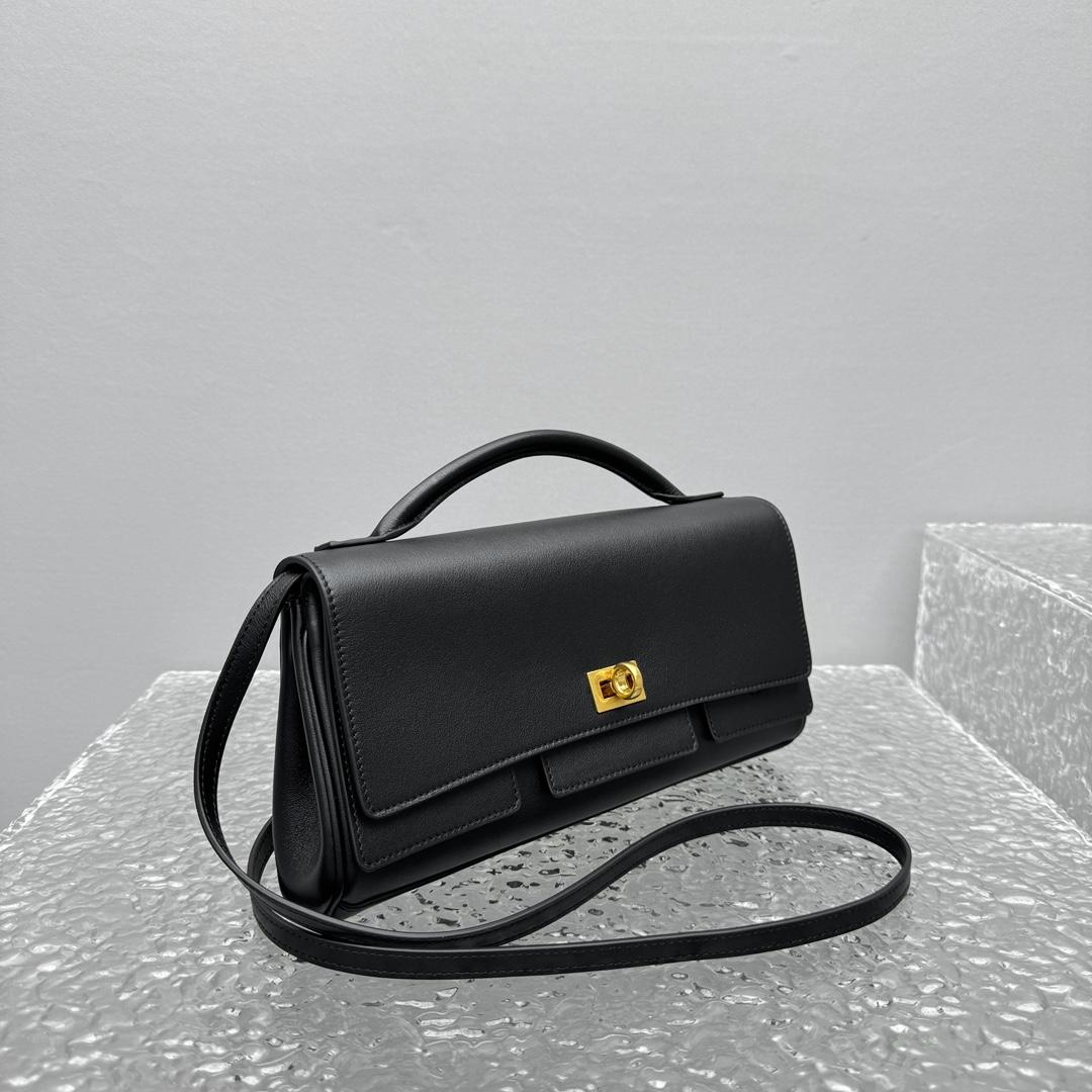 Balenciaga Bel Air Clutch On Strap Small In Black   - FashionPlug