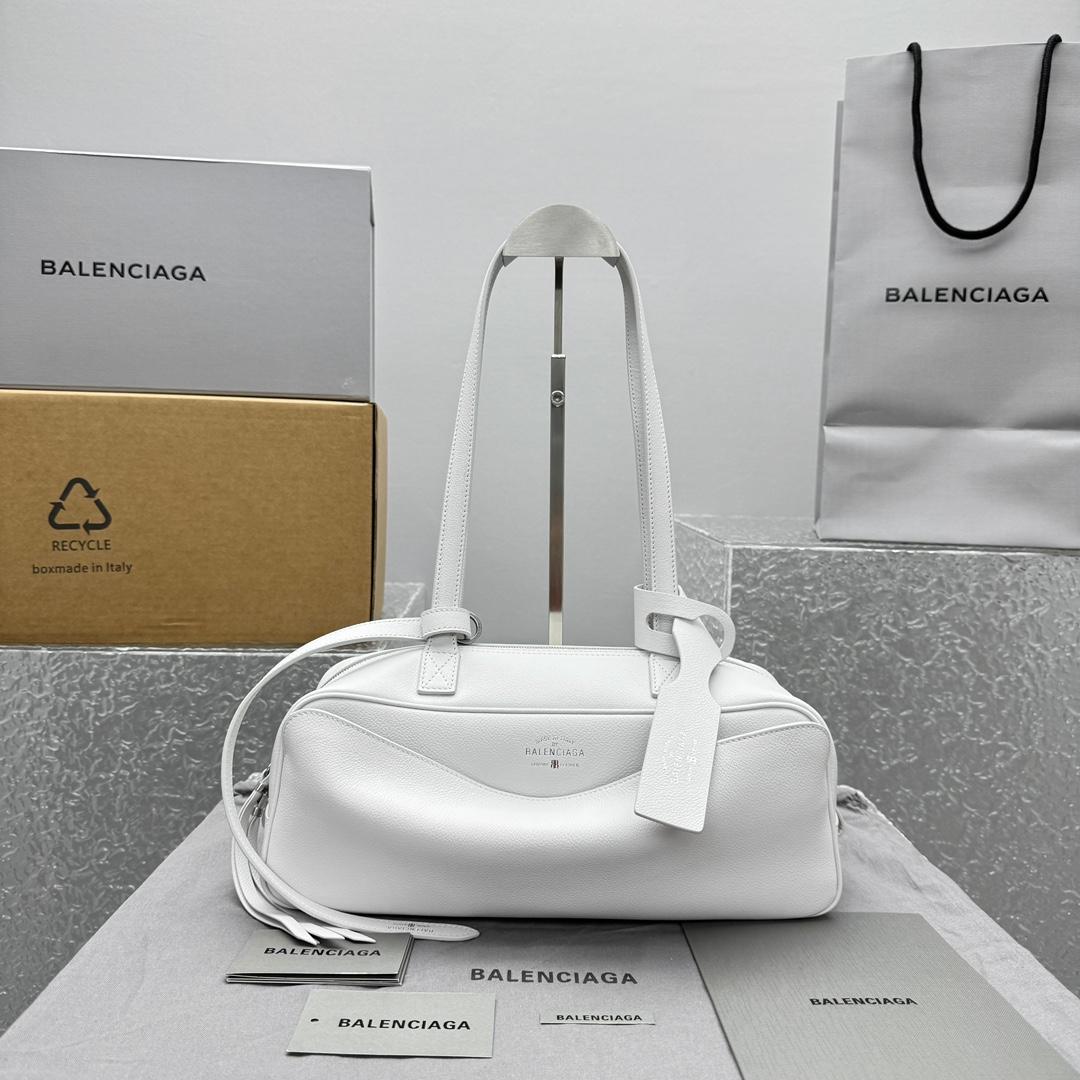 Balenciaga Carrie Bowling Bag Small In White - FashionPlug