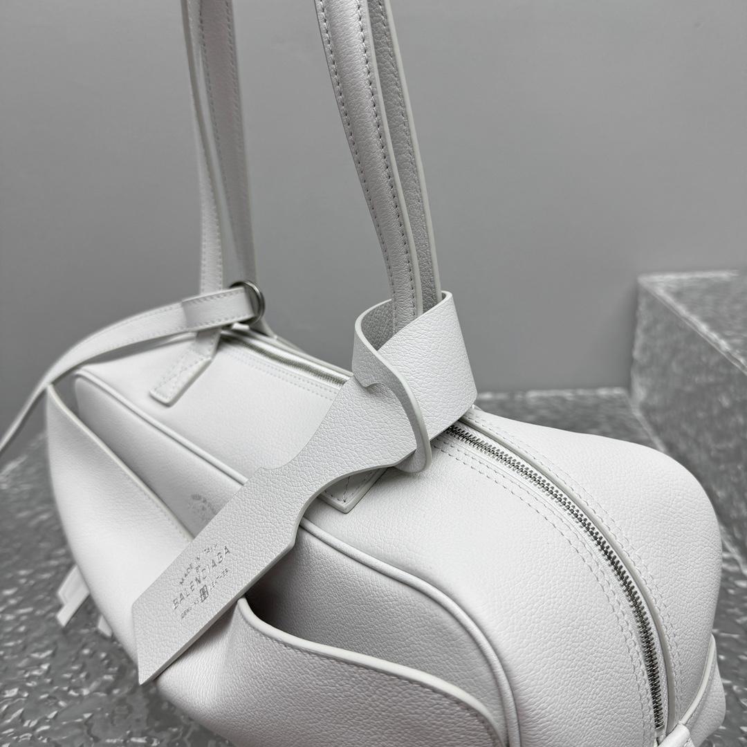 Balenciaga Carrie Bowling Bag Small In White - FashionPlug