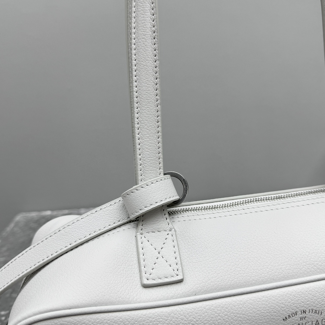 Balenciaga Carrie Bowling Bag Small In White - FashionPlug