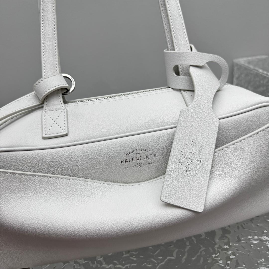 Balenciaga Carrie Bowling Bag Small In White - FashionPlug